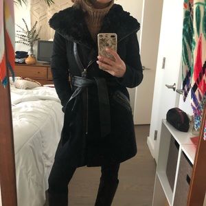 Via Spiga Wool & Faux Leather Winter Coat